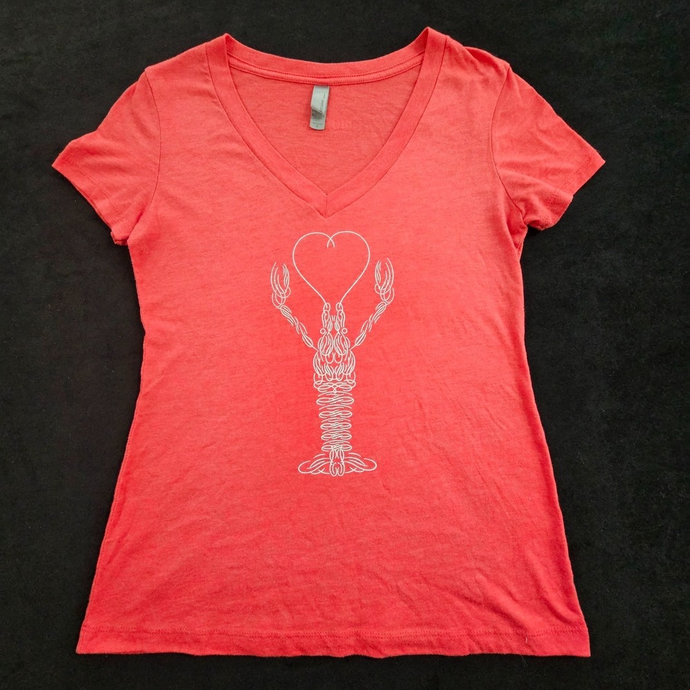 Heart-Headed Lobster Fleurty Girl Red Short Sleeve V-Neck T-Shirt Women's L